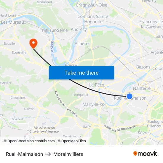 Rueil-Malmaison to Morainvilliers map