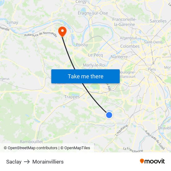 Saclay to Morainvilliers map