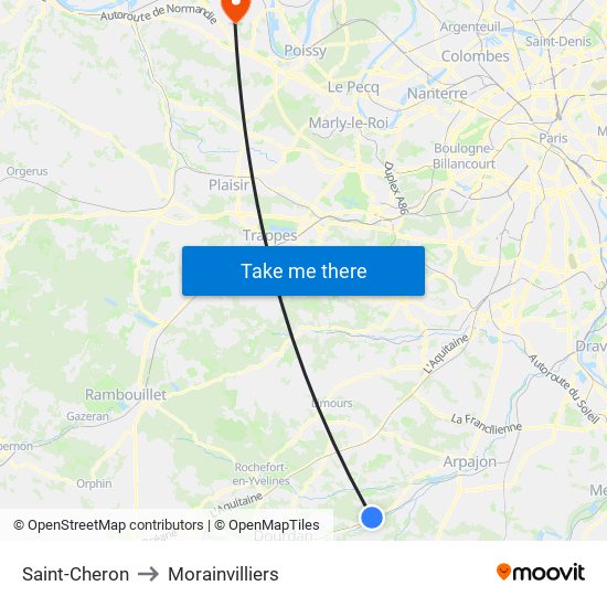 Saint-Cheron to Morainvilliers map