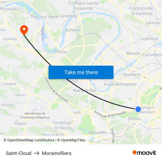 Saint-Cloud to Morainvilliers map