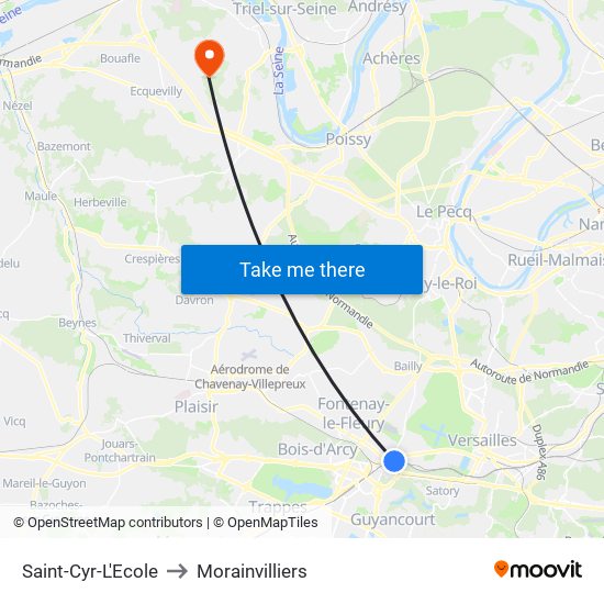 Saint-Cyr-L'Ecole to Morainvilliers map