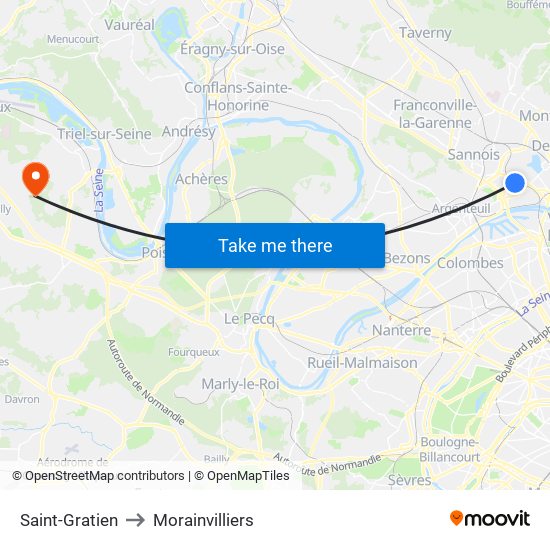 Saint-Gratien to Morainvilliers map