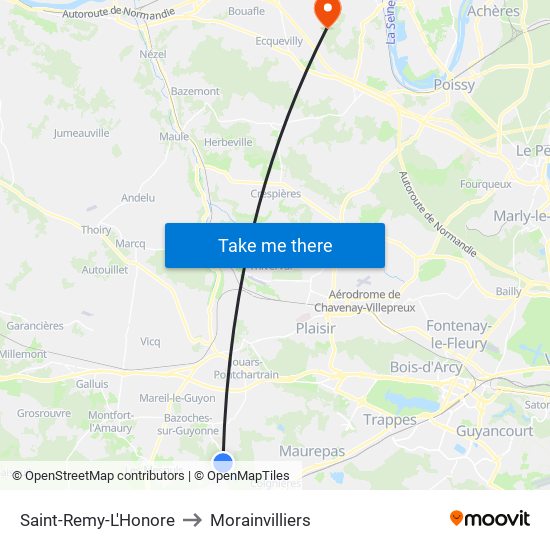 Saint-Remy-L'Honore to Morainvilliers map