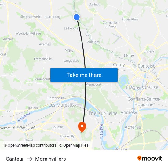 Santeuil to Morainvilliers map