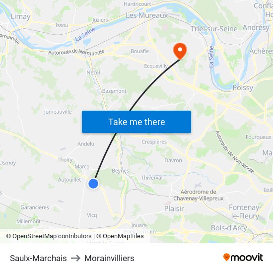 Saulx-Marchais to Morainvilliers map