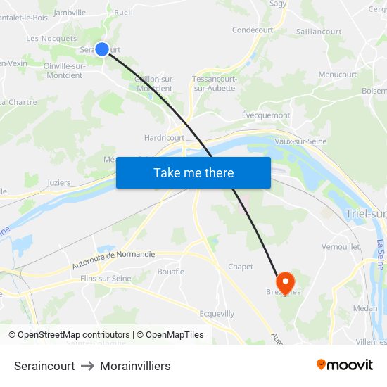 Seraincourt to Morainvilliers map