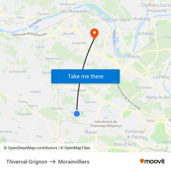 Thiverval-Grignon to Morainvilliers map