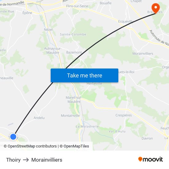 Thoiry to Morainvilliers map