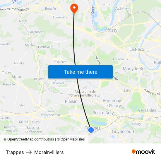 Trappes to Morainvilliers map