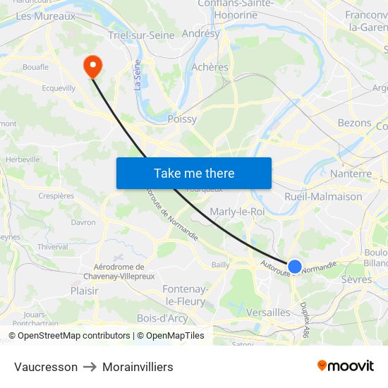 Vaucresson to Morainvilliers map