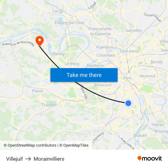 Villejuif to Morainvilliers map