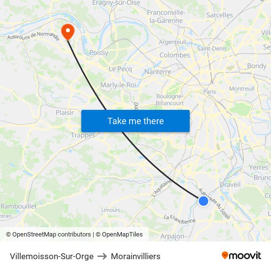 Villemoisson-Sur-Orge to Morainvilliers map