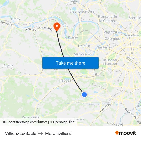 Villiers-Le-Bacle to Morainvilliers map