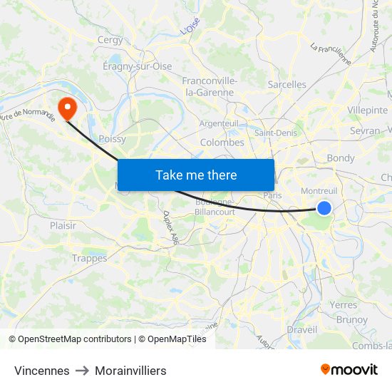 Vincennes to Morainvilliers map