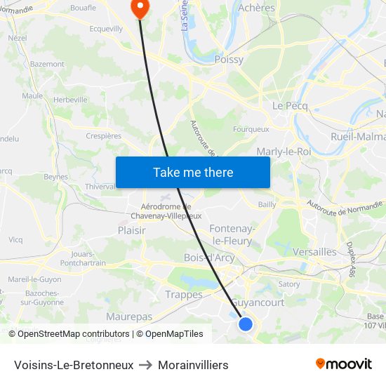 Voisins-Le-Bretonneux to Morainvilliers map