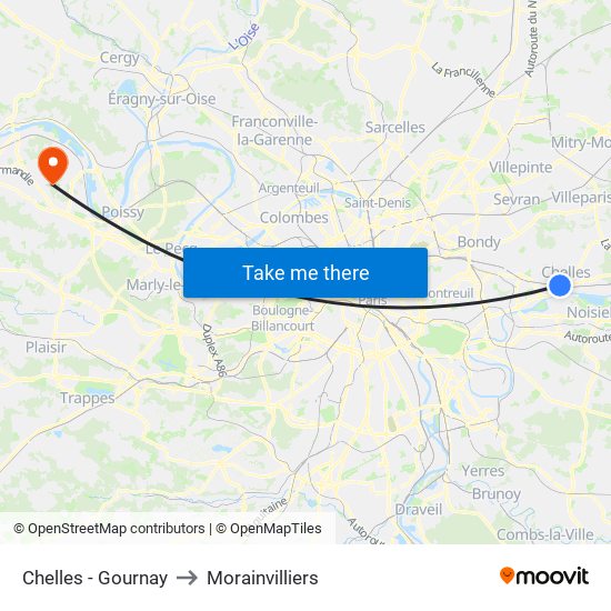 Chelles - Gournay to Morainvilliers map