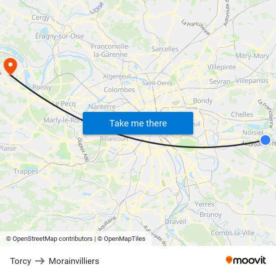 Torcy to Morainvilliers map