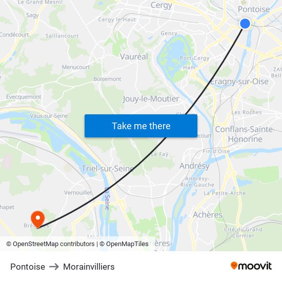 Pontoise to Morainvilliers map