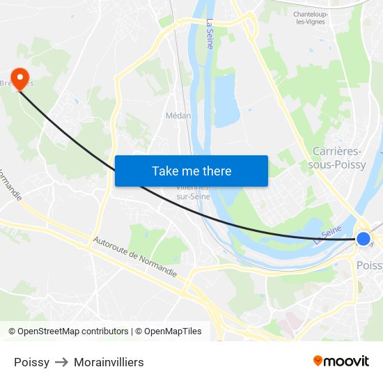 Poissy to Morainvilliers map