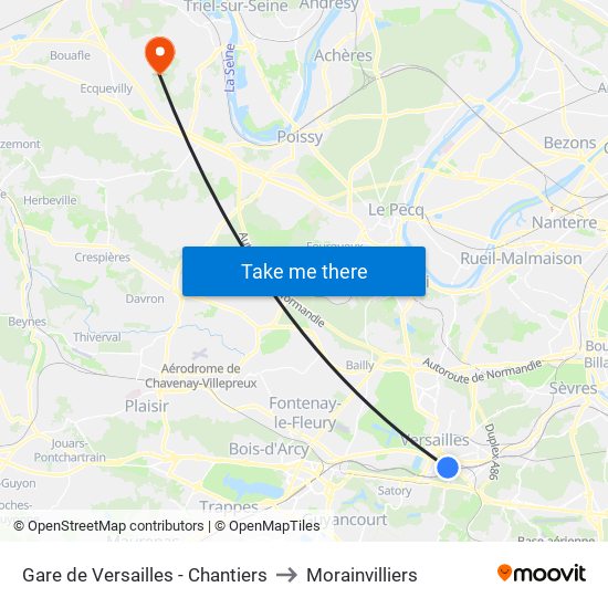 Gare de Versailles - Chantiers to Morainvilliers map