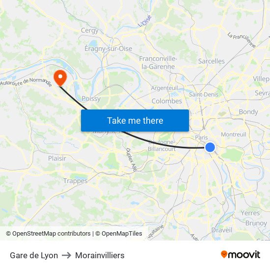 Gare de Lyon to Morainvilliers map