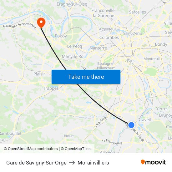 Gare de Savigny-Sur-Orge to Morainvilliers map
