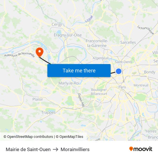 Mairie de Saint-Ouen to Morainvilliers map