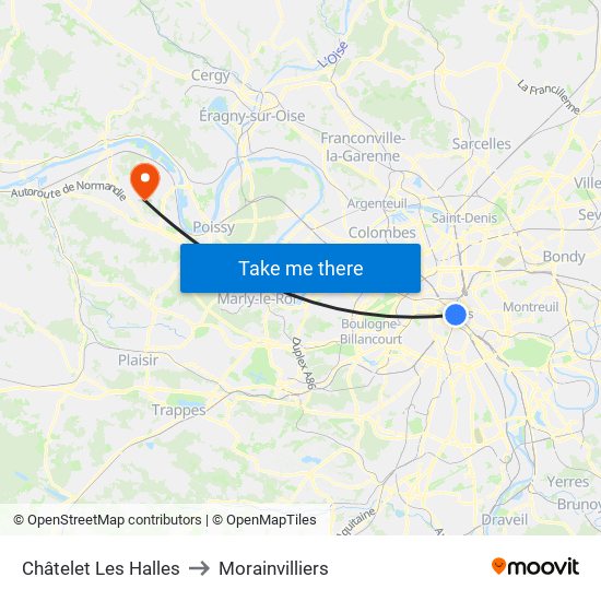 Châtelet Les Halles to Morainvilliers map