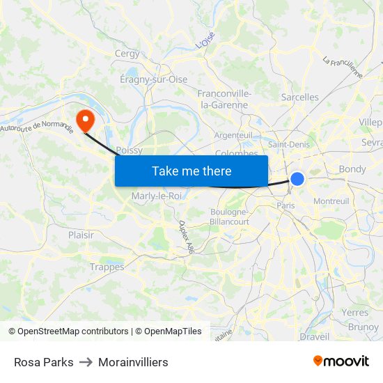 Rosa Parks to Morainvilliers map