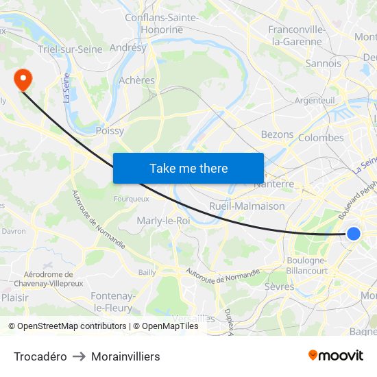 Trocadéro to Morainvilliers map