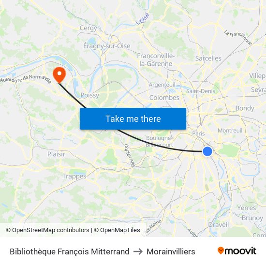 Bibliothèque François Mitterrand to Morainvilliers map