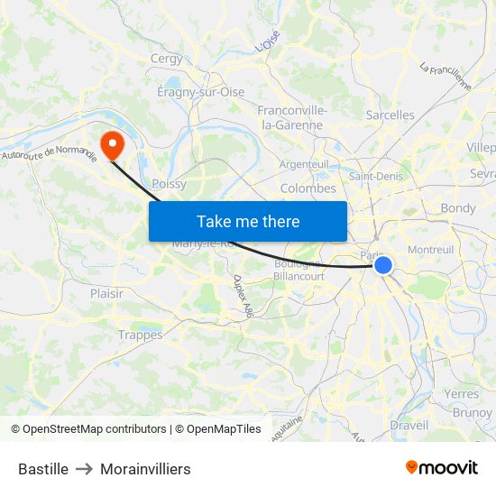 Bastille to Morainvilliers map