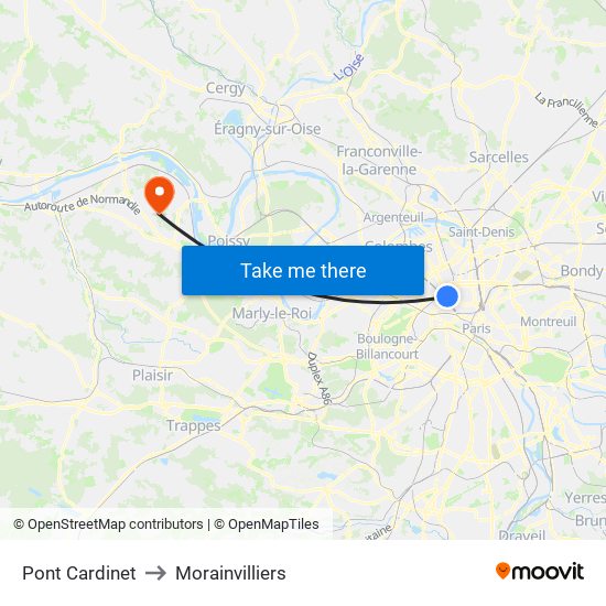 Pont Cardinet to Morainvilliers map