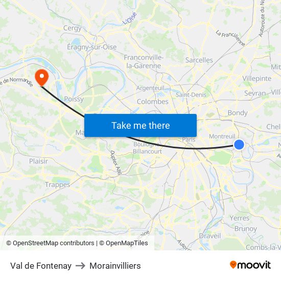 Val de Fontenay to Morainvilliers map