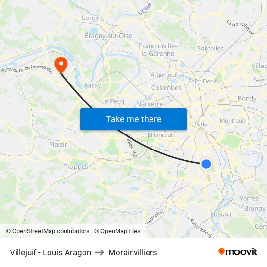 Villejuif - Louis Aragon to Morainvilliers map
