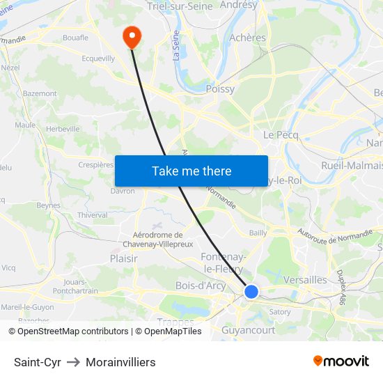 Saint-Cyr to Morainvilliers map