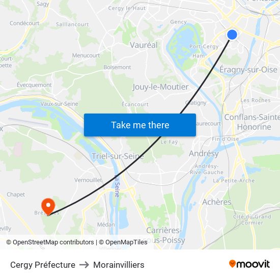 Cergy Préfecture to Morainvilliers map