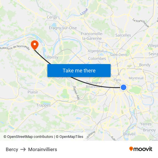 Bercy to Morainvilliers map