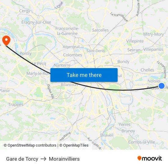 Gare de Torcy to Morainvilliers map