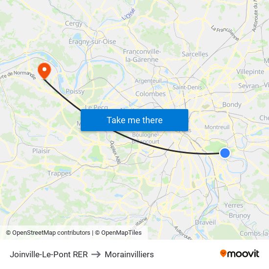 Joinville-Le-Pont RER to Morainvilliers map