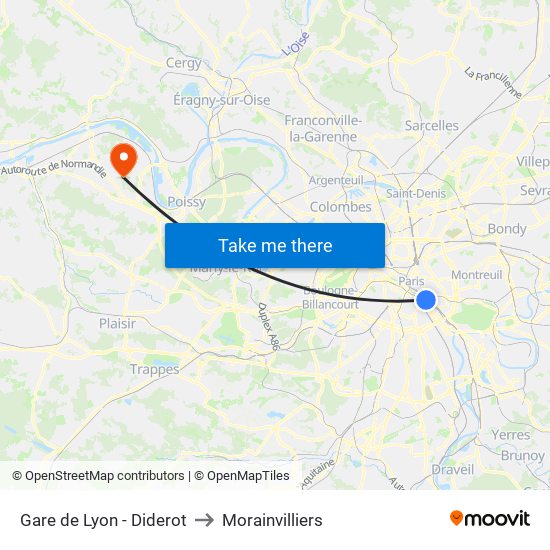 Gare de Lyon - Diderot to Morainvilliers map