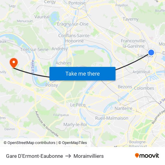 Gare D'Ermont-Eaubonne to Morainvilliers map