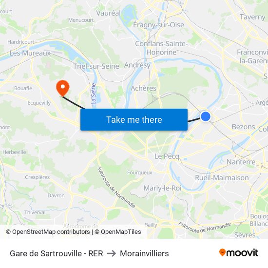 Gare de Sartrouville - RER to Morainvilliers map