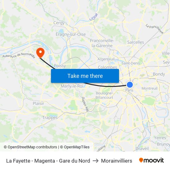 La Fayette - Magenta - Gare du Nord to Morainvilliers map