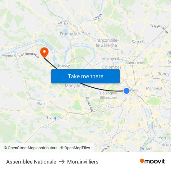 Assemblée Nationale to Morainvilliers map