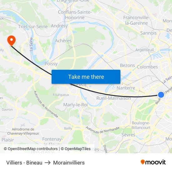 Villiers - Bineau to Morainvilliers map