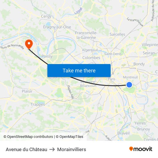 Avenue du Château to Morainvilliers map