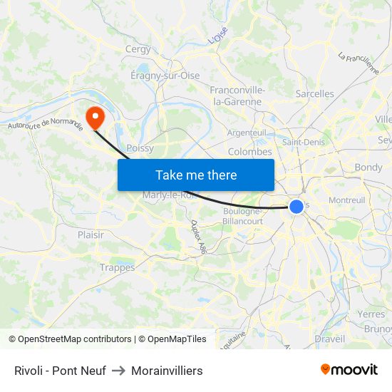 Rivoli - Pont Neuf to Morainvilliers map