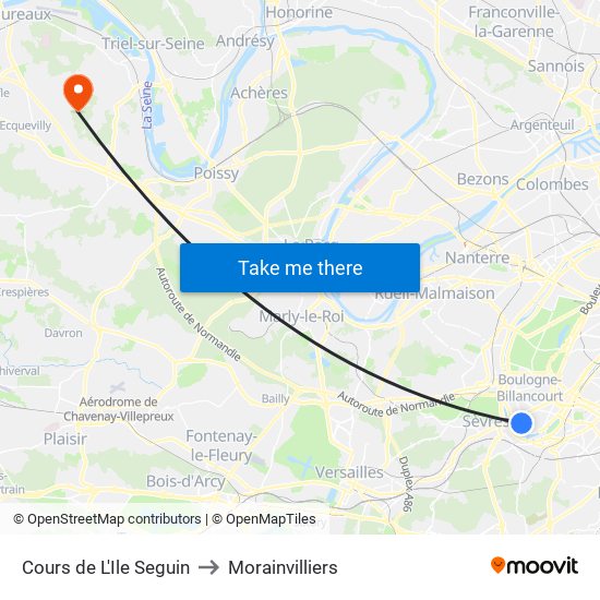 Cours de L'Ile Seguin to Morainvilliers map