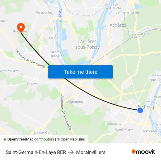 Saint-Germain-En-Laye RER to Morainvilliers map